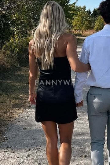 FannyWe Simple Strapless Scoop Neck Satin Sleeveless Bodycon Homecoming Dress formal wear dresses